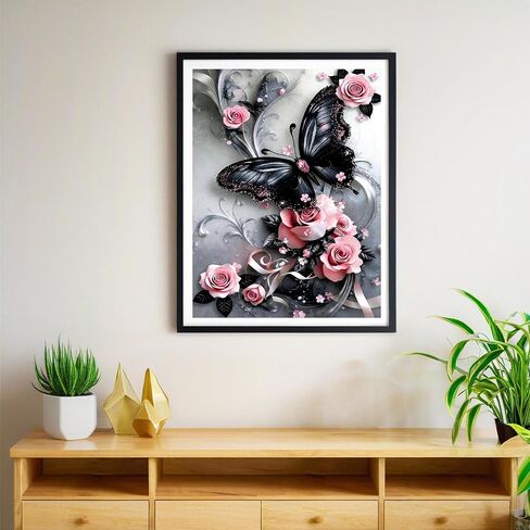 bleihum Butterfly Diamond Art Kits for Adults, Flower 5D Diamond Painting for Adults Beginners, DIY Full Drill Pink Rose Diamonds Paintings Gem Art Frameless Home Decor 12x16inch in Saudi Arabia
