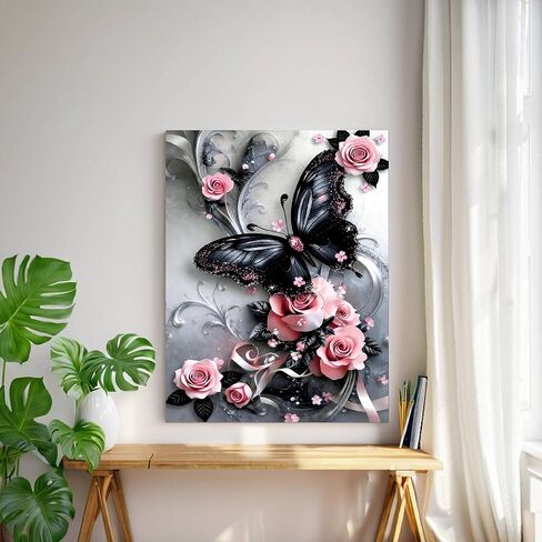 bleihum Butterfly Diamond Art Kits for Adults, Flower 5D Diamond Painting for Adults Beginners, DIY Full Drill Pink Rose Diamonds Paintings Gem Art Frameless Home Decor 12x16inch in Saudi Arabia