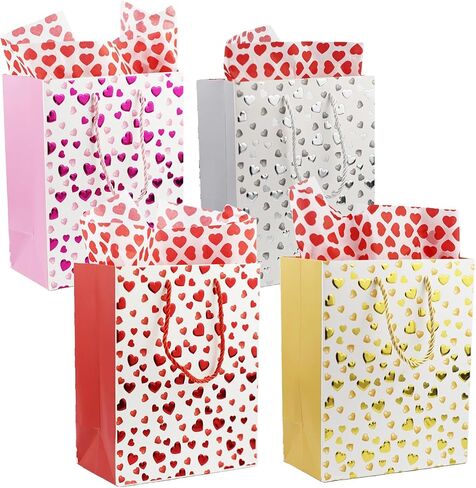 4 pcs 9" Gift Bags Medium Size with Tissue Paper White Gold Wrap Paper Gift Bags with Handles for Birthday Shopping Parties Wedding Holiday Presents (Gold) in Saudi Arabia
