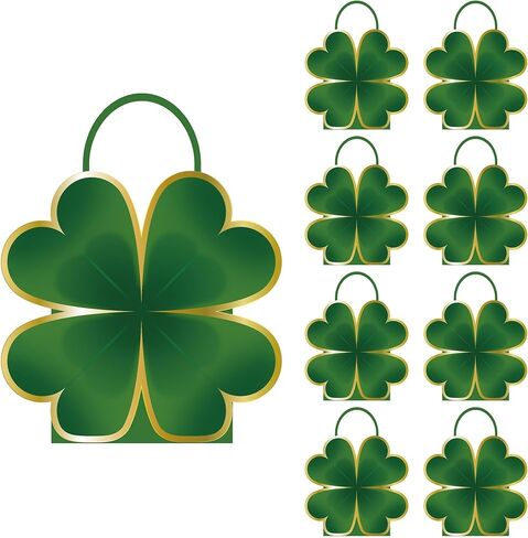 Cheerland St Partick Day Gift Bag Lucky Clover Shamrock Green Leaf Shaped Treat Bags Paper Goodie for Birthday Decoration Baby Shower Classroom Irish Holiday Saint Patricks Party Favor Supplies 8pcs in Saudi Arabia