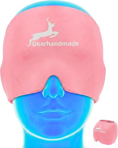 غطاء تخفيف الصداع النصفي من DEERHANDMADE - جل من الدرجة المتخصصة للضغط البارد والساخن، قماش قابل للتمدد للاستخدام متعدد الأحجام، مادة عديمة الرائحة، تغطية 360 درجة (وردي) in Saudi Arabia