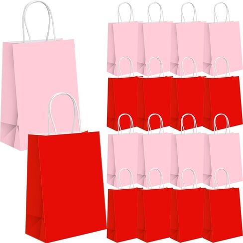 Chivertion 100 Pcs Valentine Red Pink Paper Gift Bags Bulk with Handles, 8.27 x 5.91 x 3.15 Inches Small Party Favor Bags Goodies Bag for Valentine's Day, Wedding, Birthdays, Small Business, Shopping in Saudi Arabia