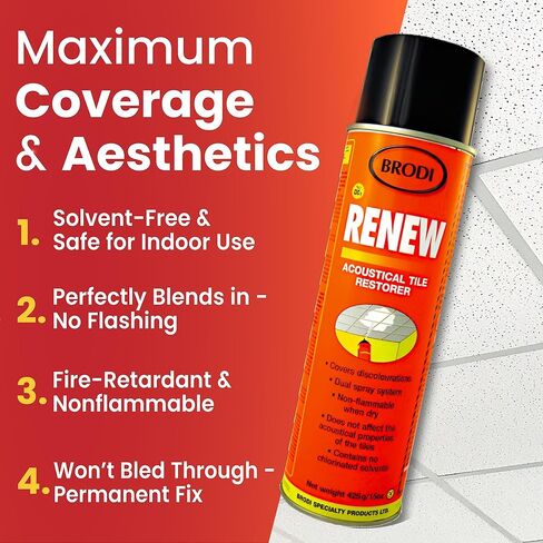 Renew Ceiling Tile Spray Paint, Commercial-Grade, Conceals Water & Smoke Stains, Fire-Retardant, Preserves Acoustics (Pack of 1) in Saudi Arabia