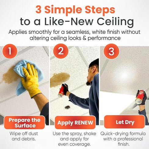 Renew Ceiling Tile Spray Paint, Commercial-Grade, Conceals Water & Smoke Stains, Fire-Retardant, Preserves Acoustics (Pack of 1) in Saudi Arabia