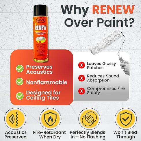 Renew Ceiling Tile Spray Paint, Commercial-Grade, Conceals Water & Smoke Stains, Fire-Retardant, Preserves Acoustics (Pack of 1) in Saudi Arabia
