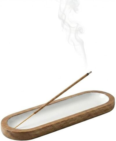 The Art Box Hand-Painted Incense Burner Holder Aquamarine - 12x4x1 inch Wooden Long Incense Stick Tray for Gift, Home, Room Kitchen Décor in Saudi Arabia