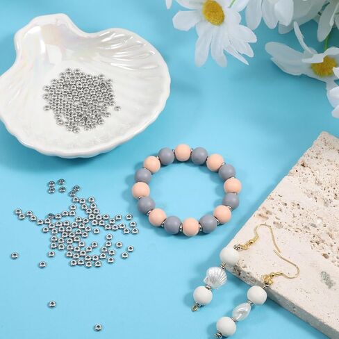 200 Pcs Stainless Steel Spacers Beads 4mm Round Bead Spacers 1.2mm Hole Metal Smooth Bead Finding for DIY Beading Jewelry Making in Saudi Arabia