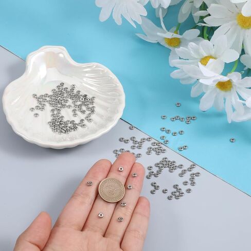 200 Pcs Stainless Steel Spacers Beads 4mm Round Bead Spacers 1.2mm Hole Metal Smooth Bead Finding for DIY Beading Jewelry Making in Saudi Arabia