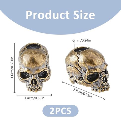 SUPERFINDINGS 2 قطعة خرز على شكل جمجمة الهالوين خرز الحبل النحاسي EDC خرزة للحبل المعدني فتحة كبيرة خرزة أوروبية عتيقة لصنع سوار سلسلة المفاتيح، الفتحة: 6 مم in Saudi Arabia