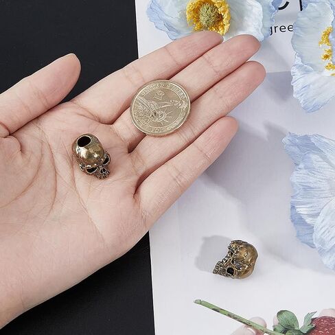 SUPERFINDINGS 2 قطعة خرز على شكل جمجمة الهالوين خرز الحبل النحاسي EDC خرزة للحبل المعدني فتحة كبيرة خرزة أوروبية عتيقة لصنع سوار سلسلة المفاتيح، الفتحة: 6 مم in Saudi Arabia