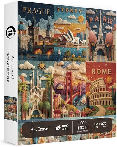 World Travel Landmarks Puzzles for Adults 1000 Pieces. Felt Style Landscape Poster Jigsaw Puzzles. Challenging New York, London, Paris Scenery Art Puzzles in Saudi Arabia