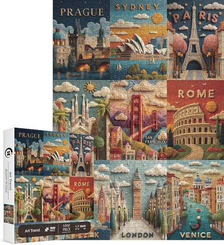 World Travel Landmarks Puzzles for Adults 1000 Pieces. Felt Style Landscape Poster Jigsaw Puzzles. Challenging New York, London, Paris Scenery Art Puzzles in Saudi Arabia