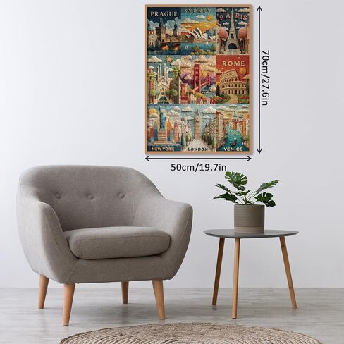World Travel Landmarks Puzzles for Adults 1000 Pieces. Felt Style Landscape Poster Jigsaw Puzzles. Challenging New York, London, Paris Scenery Art Puzzles in Saudi Arabia