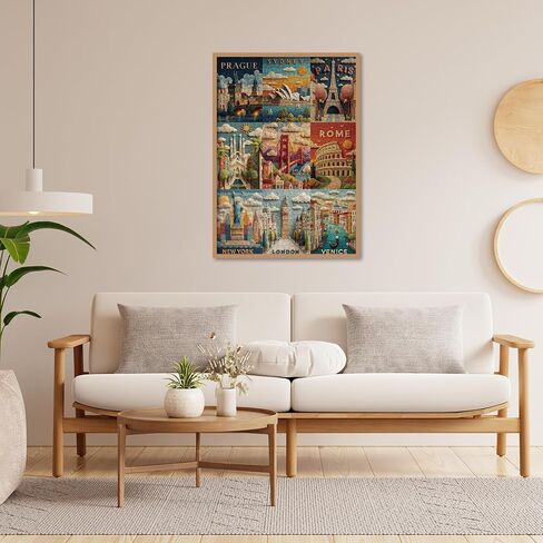 World Travel Landmarks Puzzles for Adults 1000 Pieces. Felt Style Landscape Poster Jigsaw Puzzles. Challenging New York, London, Paris Scenery Art Puzzles in Saudi Arabia