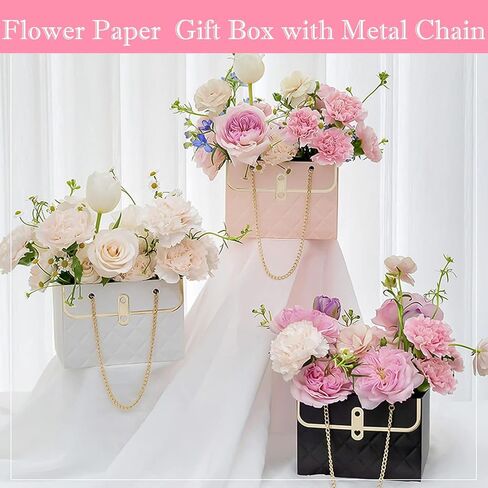 IPVSML Flower Paper Gift Box with Metal Chain,2025 New Bouquet Storage Bucket Florist Bag Handbag Case for Wedding Party Valentine's Day Birthday Mother's Day Wrap Bags (3Pcs Mix Color) in Saudi Arabia