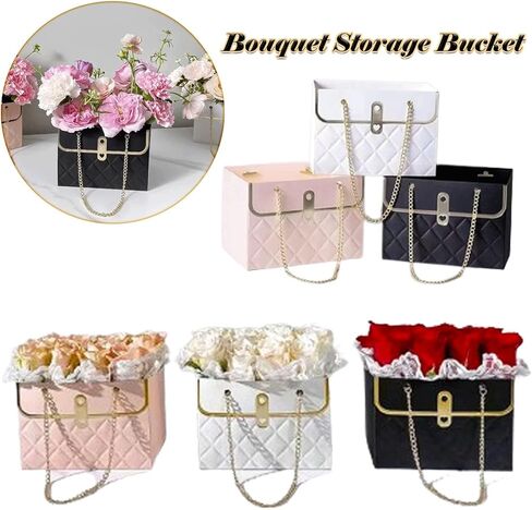 IPVSML Flower Paper Gift Box with Metal Chain,2025 New Bouquet Storage Bucket Florist Bag Handbag Case for Wedding Party Valentine's Day Birthday Mother's Day Wrap Bags (3Pcs Mix Color) in Saudi Arabia