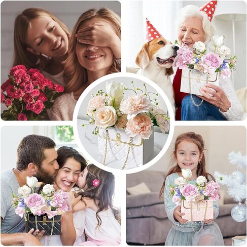 IPVSML Flower Paper Gift Box with Metal Chain,2025 New Bouquet Storage Bucket Florist Bag Handbag Case for Wedding Party Valentine's Day Birthday Mother's Day Wrap Bags (3Pcs Mix Color) in Saudi Arabia