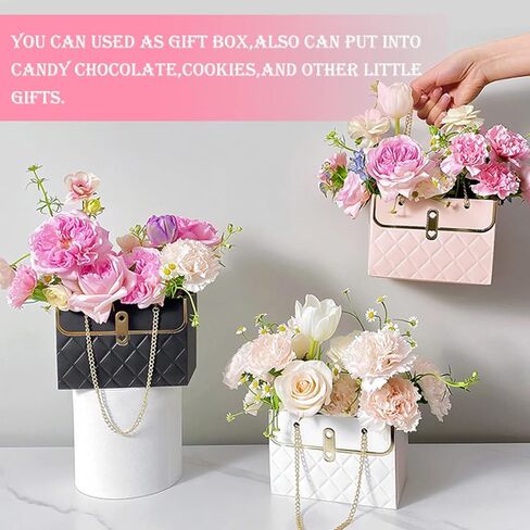 IPVSML Flower Paper Gift Box with Metal Chain,2025 New Bouquet Storage Bucket Florist Bag Handbag Case for Wedding Party Valentine's Day Birthday Mother's Day Wrap Bags (3Pcs Mix Color) in Saudi Arabia