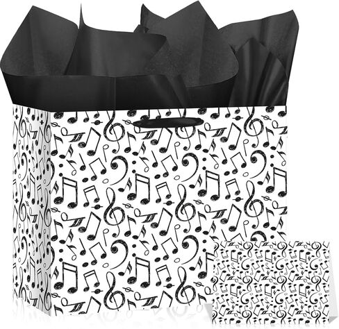 Music Theme Gift Bags Music Notes Gift Bag with Greeting Card Tissue Paper Piano Keys Wrapping Paper Bag Music Party Favor Bag for Art Lover Teacher Christmas Gifts Social Media Music Theme Party in Saudi Arabia