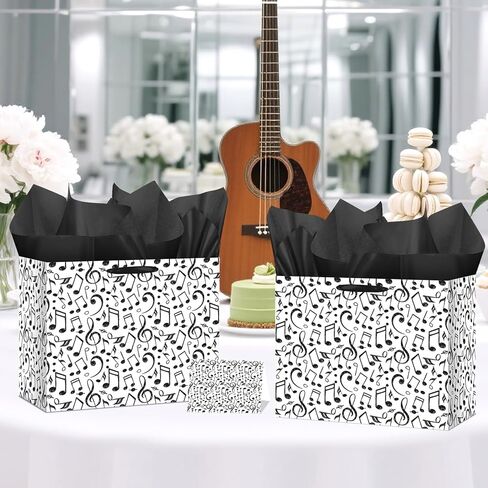 Music Theme Gift Bags Music Notes Gift Bag with Greeting Card Tissue Paper Piano Keys Wrapping Paper Bag Music Party Favor Bag for Art Lover Teacher Christmas Gifts Social Media Music Theme Party in Saudi Arabia