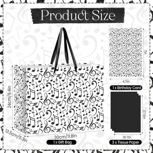 Music Theme Gift Bags Music Notes Gift Bag with Greeting Card Tissue Paper Piano Keys Wrapping Paper Bag Music Party Favor Bag for Art Lover Teacher Christmas Gifts Social Media Music Theme Party in Saudi Arabia