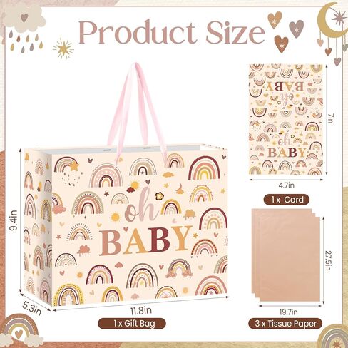 حقيبة هدايا للأطفال من Woosytoo Boho Rainbow للفتيات، حقيبة ورقية لتغليف استحمام الطفل من Hippie Boho مع مناديل ورقية وبطاقة لهدايا التهاني الصغيرة التي تكشف عن جنس المولود الجديد in Kuwait