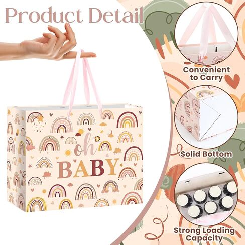 حقيبة هدايا للأطفال من Woosytoo Boho Rainbow للفتيات، حقيبة ورقية لتغليف استحمام الطفل من Hippie Boho مع مناديل ورقية وبطاقة لهدايا التهاني الصغيرة التي تكشف عن جنس المولود الجديد in Kuwait
