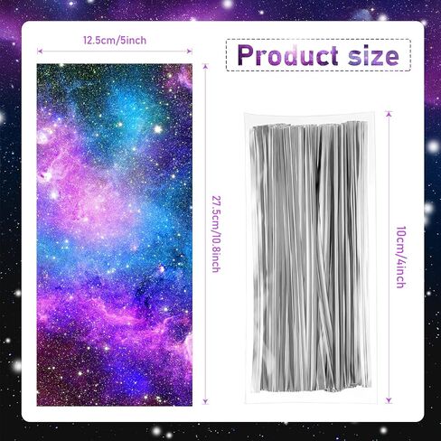 Clabby 100 Pcs Galaxy Party Favor Gift Bags, Cellophane Outer Space Candy Bags for Goodie Popcorn Treat, Solar System Planet Present Wrapping for Birthday Space Party Supplies in Saudi Arabia