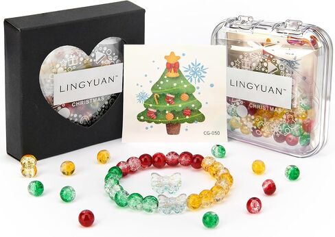 LINGYUAN أساور عيد الميلاد خرز عيد الميلاد لصنع المجوهرات مجموعة خرز عيد الميلاد مجموعة صنع سوار DIY مع خرز كريستالي هدايا عيد الميلاد للنساء والرجال والبنات والصبية in Kuwait