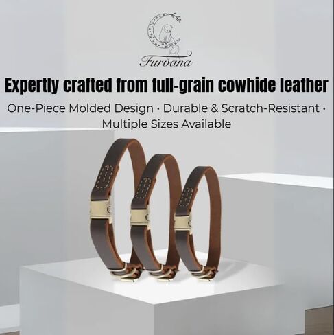 Genuine Leather Dog Collar with Solid Alloy Buckle, Hand-Stitched, Soft Non-Choking Design, Dark Brown, Includes Brown Leather AirTag Case (Small: Width = 0.7"; Neck = 9" - 14") in Kuwait