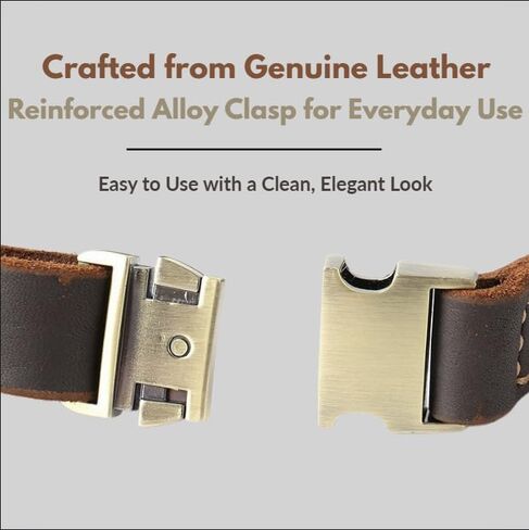 Genuine Leather Dog Collar with Solid Alloy Buckle, Hand-Stitched, Soft Non-Choking Design, Dark Brown, Includes Brown Leather AirTag Case (Small: Width = 0.7"; Neck = 9" - 14") in Kuwait
