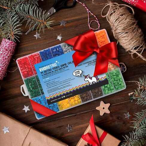 EVORETRO Perler Beads Kit in a Box - 6,800 Fuse Beads Kit with 14 Bright Gaming Colors - Melting Beads Set Including Peg Boards, Pliers, Extra Black & White Perler Beads, Patterns NOT Included in Saudi Arabia