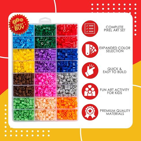 EVORETRO Perler Beads Kit in a Box - 6,800 Fuse Beads Kit with 14 Bright Gaming Colors - Melting Beads Set Including Peg Boards, Pliers, Extra Black & White Perler Beads, Patterns NOT Included in Saudi Arabia