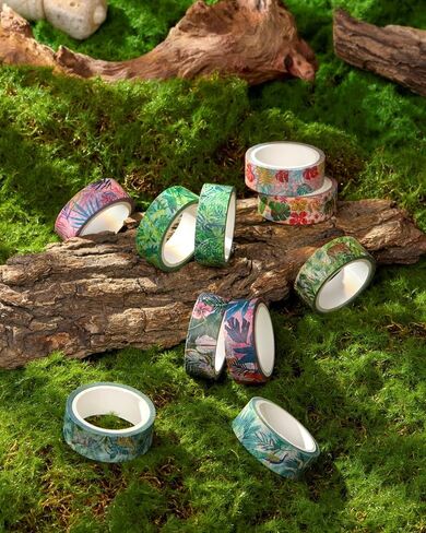 YUBX Plants Washi Tape Set in Painting Style 10 Rolls Tropical Rainforest Drawing Masking Animals Graphic Decorative Tapes for Arts, DIY Crafts, Journals, Planners, Scrapbook, Wrapping in Saudi Arabia