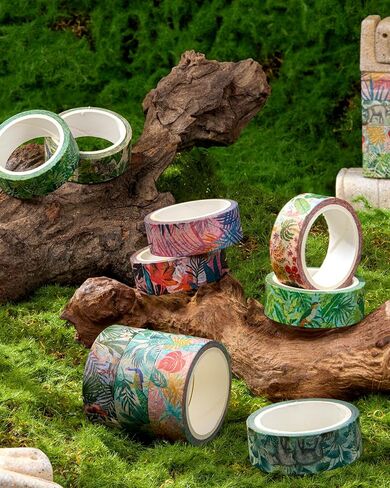 YUBX Plants Washi Tape Set in Painting Style 10 Rolls Tropical Rainforest Drawing Masking Animals Graphic Decorative Tapes for Arts, DIY Crafts, Journals, Planners, Scrapbook, Wrapping in Saudi Arabia