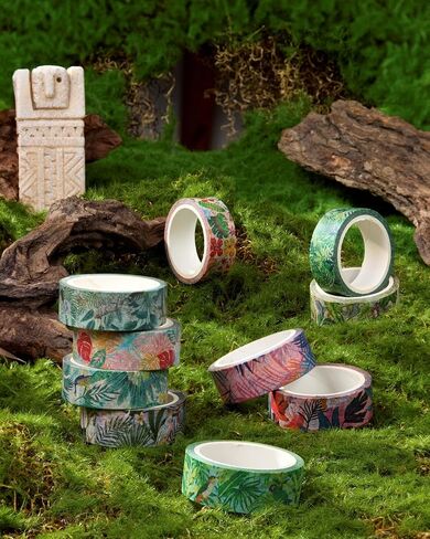 YUBX Plants Washi Tape Set in Painting Style 10 Rolls Tropical Rainforest Drawing Masking Animals Graphic Decorative Tapes for Arts, DIY Crafts, Journals, Planners, Scrapbook, Wrapping in Saudi Arabia