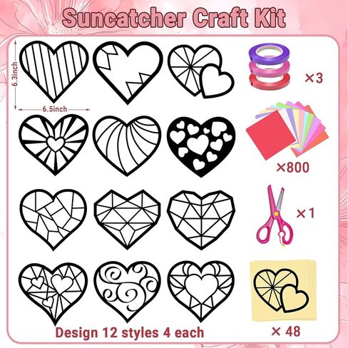 kopooeoe 48 مجموعات عيد الحب suncatchers الحرفية diy القلب المناديل الورقية الحرف مجموعات عيد الحب القلب شنقا الزينة للفصل الدراسي نافذة المنزل الزجاج الملون تأثير اللوازم الفنية in Kuwait