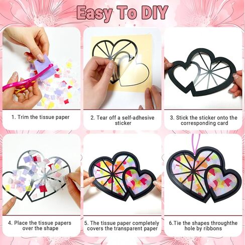 kopooeoe 48 مجموعات عيد الحب suncatchers الحرفية diy القلب المناديل الورقية الحرف مجموعات عيد الحب القلب شنقا الزينة للفصل الدراسي نافذة المنزل الزجاج الملون تأثير اللوازم الفنية in Kuwait