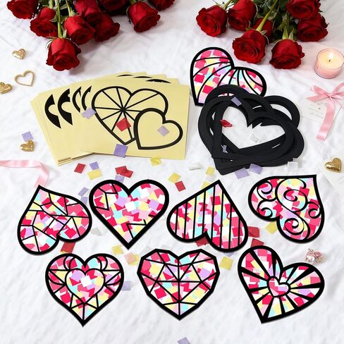 kopooeoe 48 مجموعات عيد الحب suncatchers الحرفية diy القلب المناديل الورقية الحرف مجموعات عيد الحب القلب شنقا الزينة للفصل الدراسي نافذة المنزل الزجاج الملون تأثير اللوازم الفنية in Kuwait