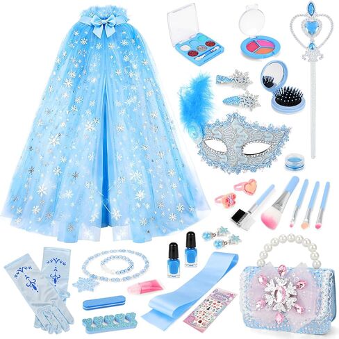 deAO Princess Dress Up for Girls 18 Pieces Dress Up Set with Long Cape,Wand,Gloves,Kids Makeup Kit for Toddler 3+ Years Old Toys Christmas Birthday Party Gift in Saudi Arabia