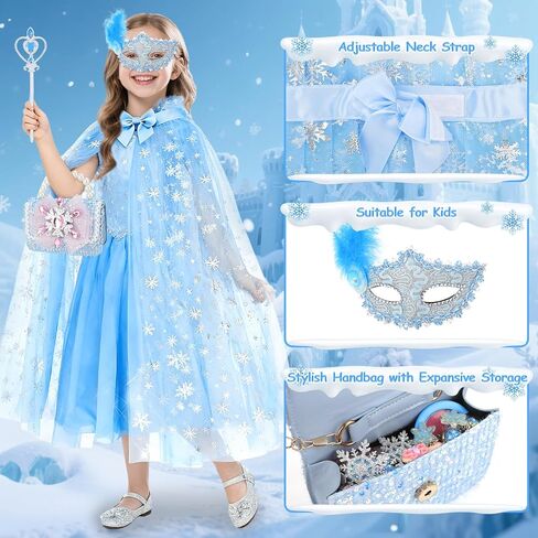 deAO Princess Dress Up for Girls 18 Pieces Dress Up Set with Long Cape,Wand,Gloves,Kids Makeup Kit for Toddler 3+ Years Old Toys Christmas Birthday Party Gift in Saudi Arabia