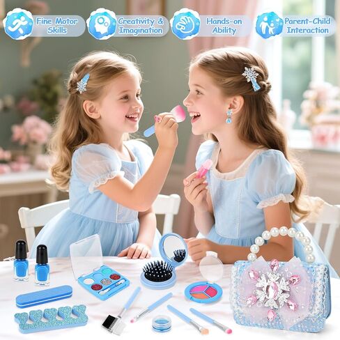deAO Princess Dress Up for Girls 18 Pieces Dress Up Set with Long Cape,Wand,Gloves,Kids Makeup Kit for Toddler 3+ Years Old Toys Christmas Birthday Party Gift in Saudi Arabia