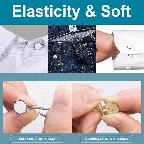 8 Pieces Shirt Collar Extenders Elastic Buttons, Comfortable Tie Metal Extender Stretch Neck Button for Dress Shirts Pants Trouser (0.86 inches) in Saudi Arabia