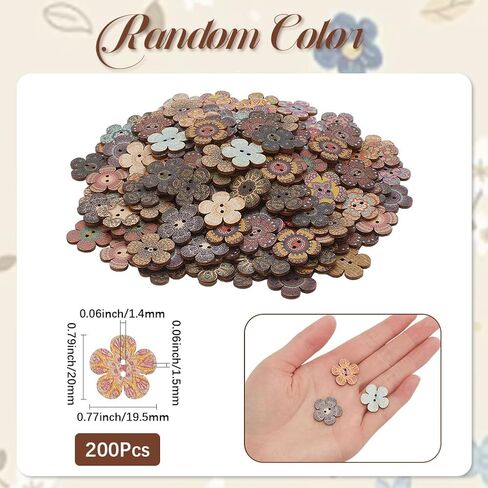 1 Box 200pcs Large Wood Flower Buttons Flower Shaped Buttons Bulk Wooden Multicolor 2 Hole 20MM Spring Retro Printed Floral Button for Crafting Sewing Clothes DIY Project Making Decorations in Saudi Arabia