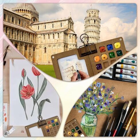 Mini Watercolor Paint Set, 24 Colors Travel Watercolor Kit with 15 Grids Walnut Wood Palette, Water Brush, Sketchbook & Clip | Portable Pocket Painting Set for Adults, Beginners, Artists, Students in Saudi Arabia