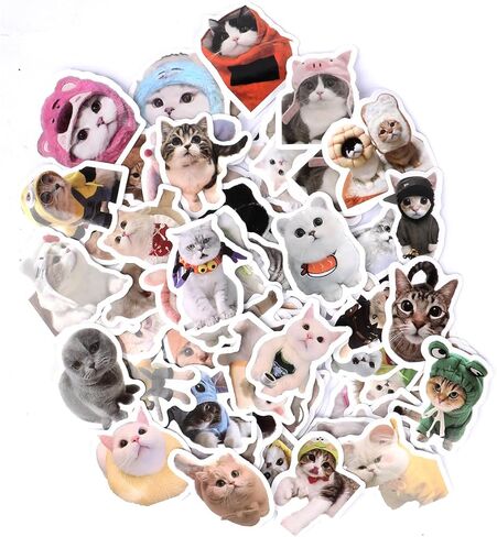 100 Pcs Cute Cat Stickers Waterproof Vinyl Sticker Funny Animal Stickers Birthday Gift for Water Bottles Scooters Stationery in Saudi Arabia