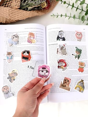 100 Pcs Cute Cat Stickers Waterproof Vinyl Sticker Funny Animal Stickers Birthday Gift for Water Bottles Scooters Stationery in Saudi Arabia
