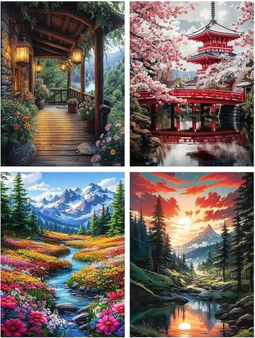 مجموعات الفن الماسي للبالغين، 4 مجموعات من مجموعات الرسم الفني الماسي للبالغين، طقم طلاء الماس للبالغين، 5D DIY حفر دائري كامل للهدايا للبالغين، ديكور جدار المنزل 11.8 بوصة × 15.7 بوصة in Kuwait