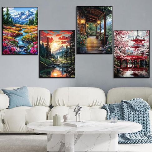 مجموعات الفن الماسي للبالغين، 4 مجموعات من مجموعات الرسم الفني الماسي للبالغين، طقم طلاء الماس للبالغين، 5D DIY حفر دائري كامل للهدايا للبالغين، ديكور جدار المنزل 11.8 بوصة × 15.7 بوصة in Kuwait