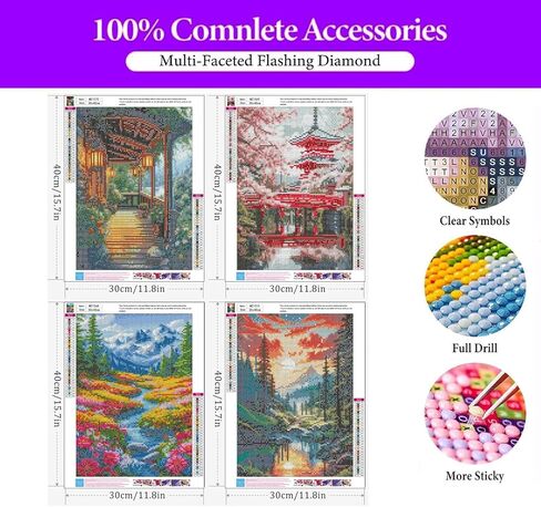 مجموعات الفن الماسي للبالغين، 4 مجموعات من مجموعات الرسم الفني الماسي للبالغين، طقم طلاء الماس للبالغين، 5D DIY حفر دائري كامل للهدايا للبالغين، ديكور جدار المنزل 11.8 بوصة × 15.7 بوصة in Kuwait
